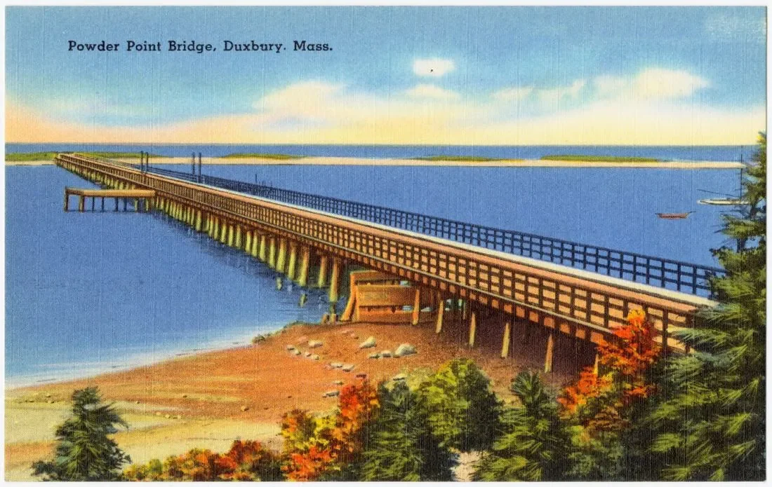 Historic postcard of the Powder Point Bridge