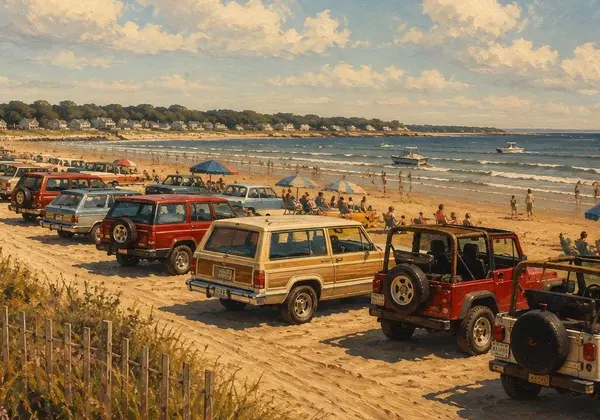 Painting of a summer beach day on Duxbury Beach
