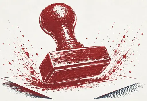Screenprint-style illustration of a rubber stamp slamming down on a permit