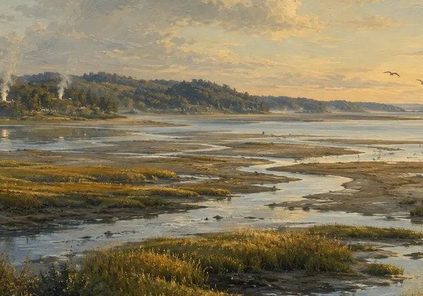 Painting of the Mattakeesett tidal flats before English settlement