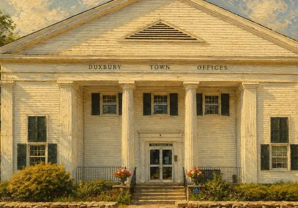 Painting of the Duxbury Town Offices on Tremont Street
