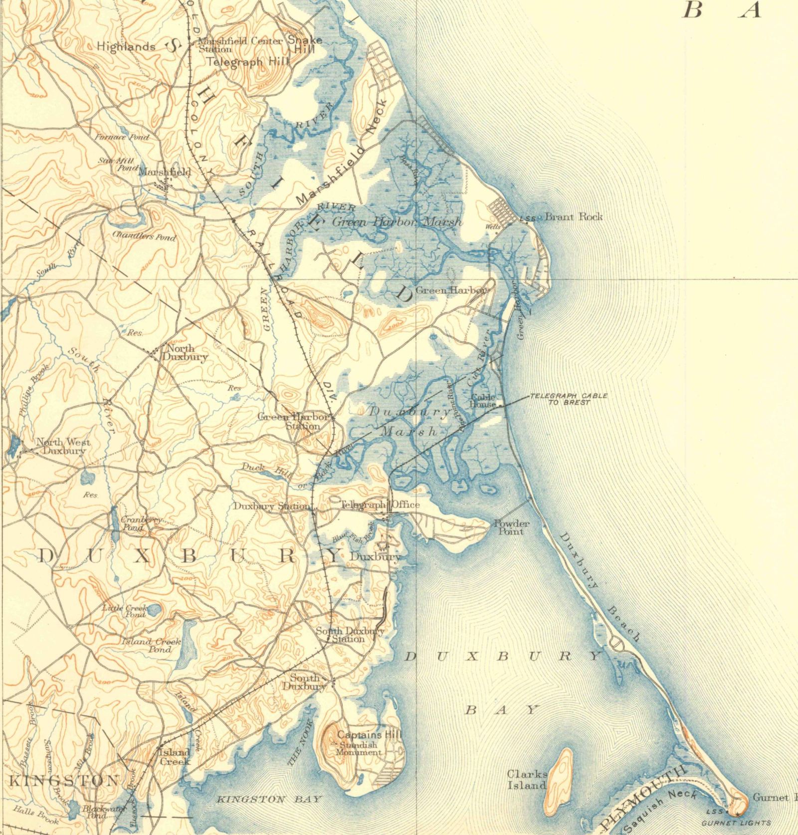 USGS survey map of Duxbury, 1885 edition