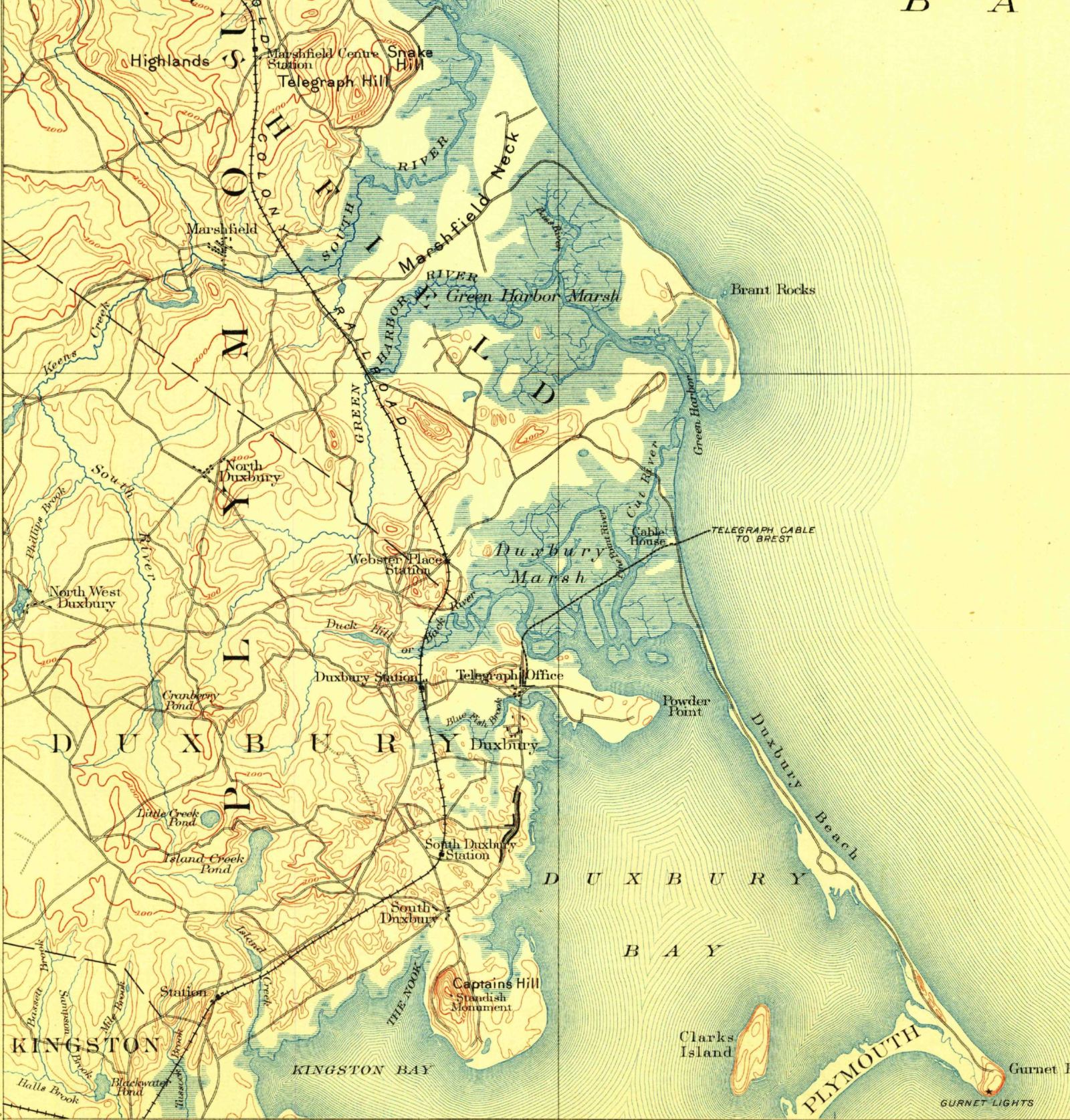 USGS survey map of Duxbury, 1888 edition