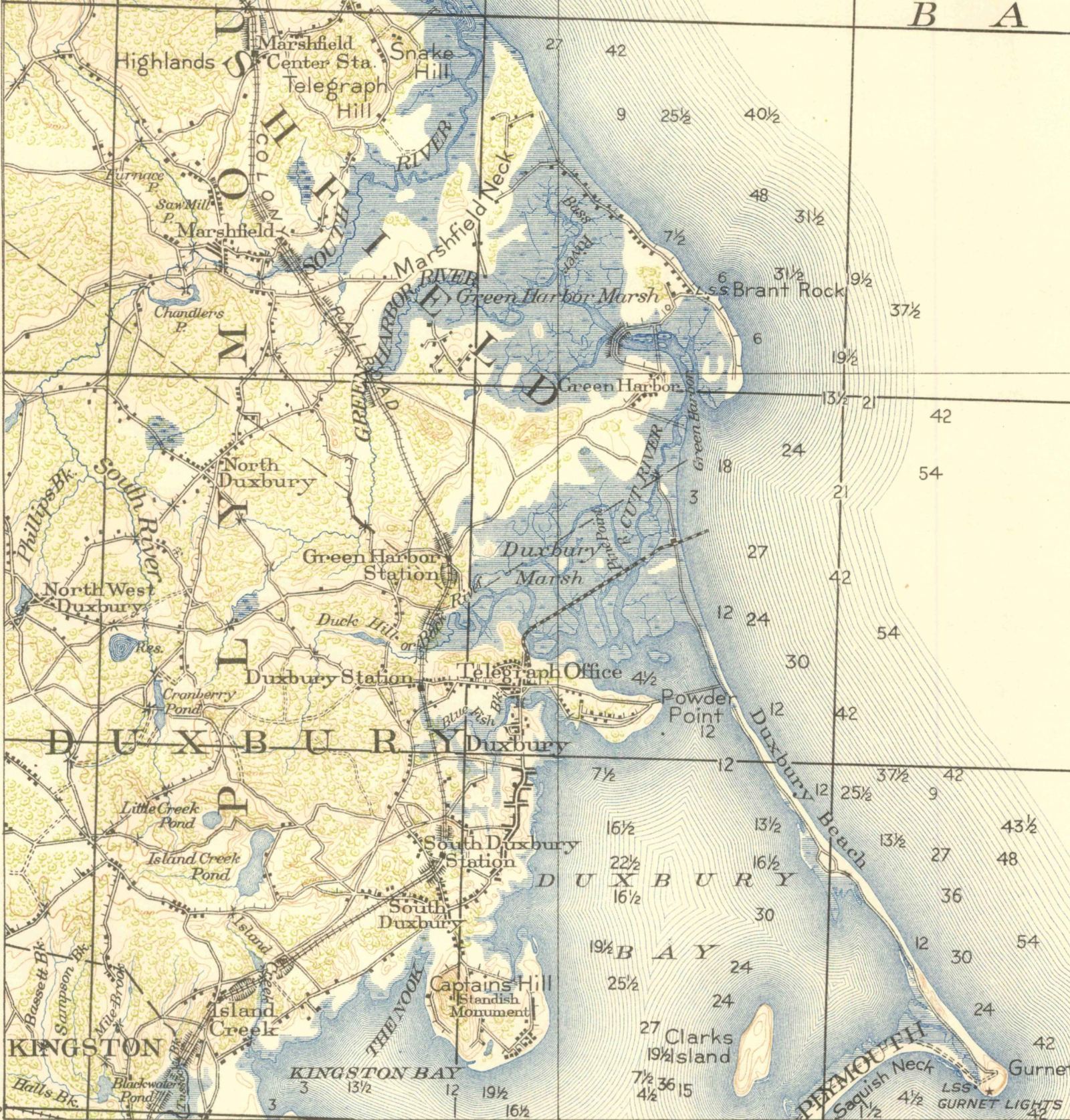 USGS survey map of Duxbury, 1918 edition