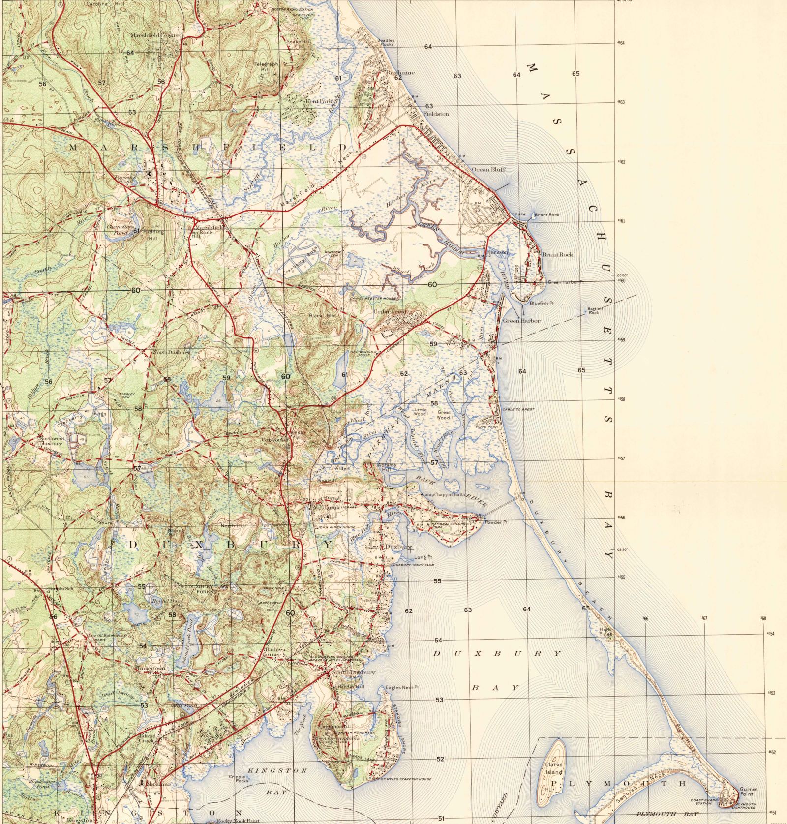 USGS survey map of Duxbury, 1953 edition