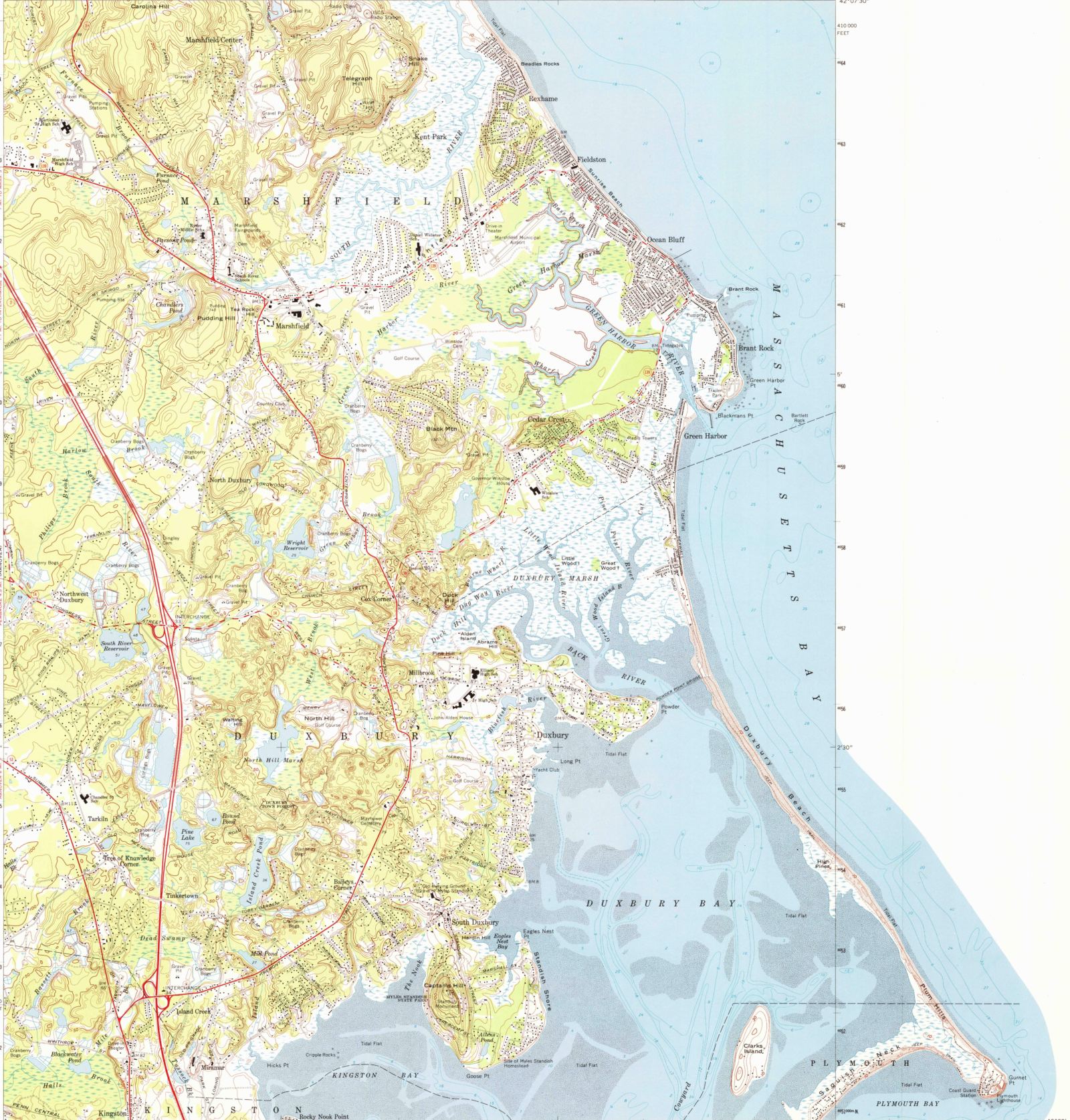 USGS survey map of Duxbury, 1974 edition